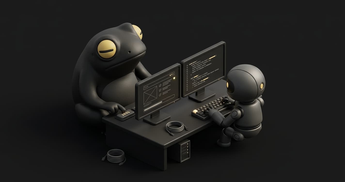AI coding agent generating code alongside an AI testing agent generating tests, showing the symmetry between code generation and test generation in a modern development workflow