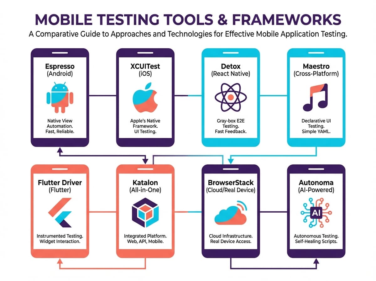 Appium alternatives comparison showing top mobile testing frameworks and tools for iOS and Android automation