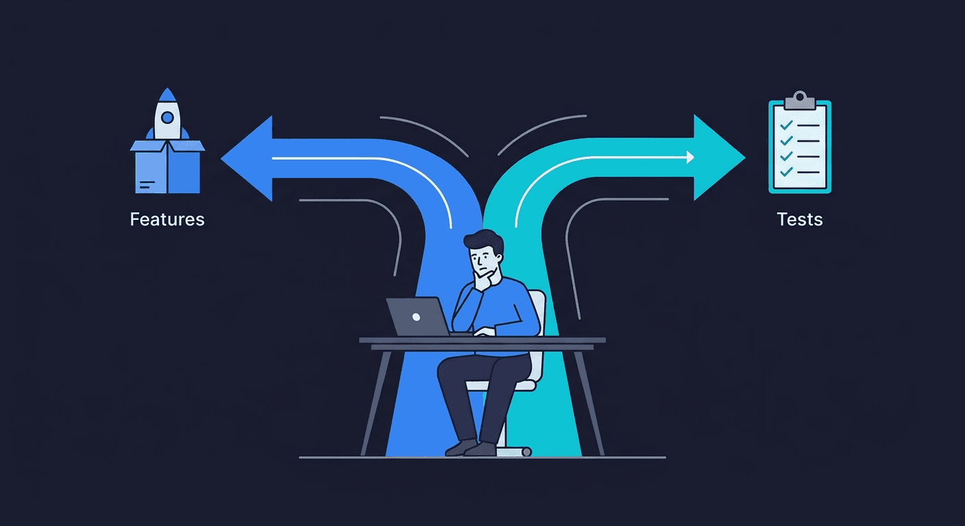 Engineer choosing between E2E testing and feature work, the shift left testing dilemma