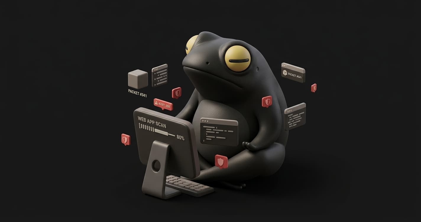 Dynamic application security testing diagram showing a scanner sending probe requests to a running web application and generating a vulnerability report