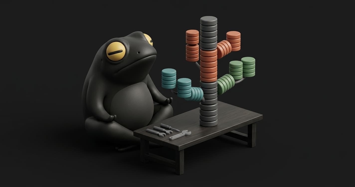 Database branching diagram showing a production database splitting into isolated per-PR branches for PR #42, PR #43, and PR #44