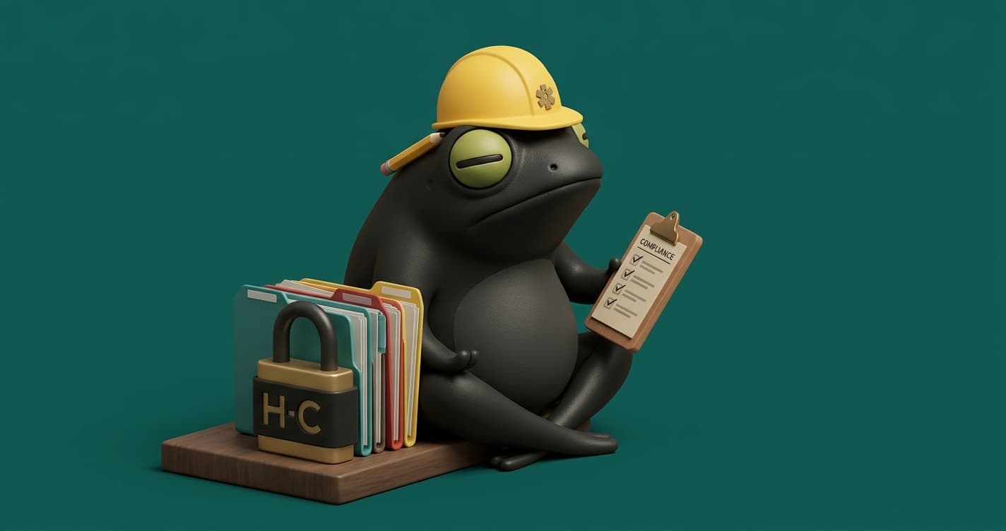 HIPAA technical safeguards diagram showing access control, audit logs, encryption and integrity shields connected by automated test verification