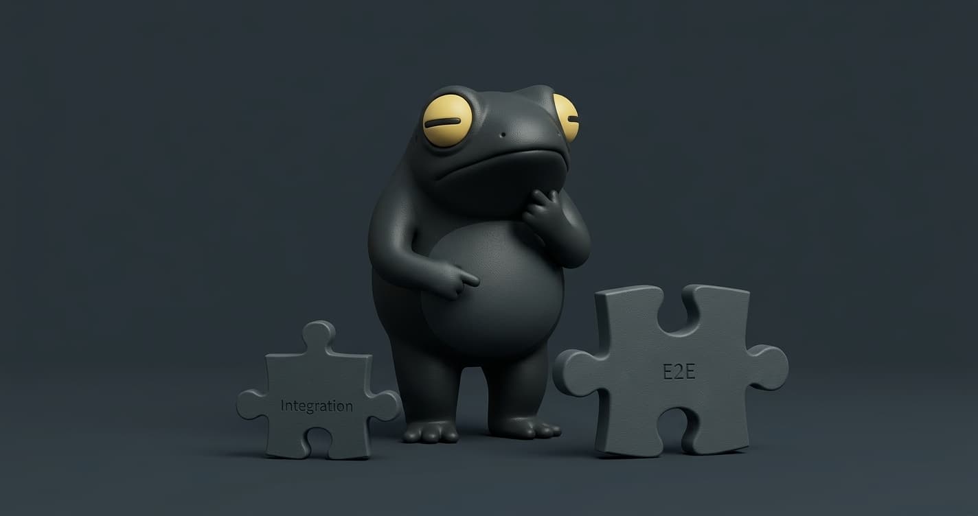 Integration testing vs E2E testing comparison diagram showing testing pyramid with unit tests at base, integration tests in middle, and end-to-end tests at top, plus decision framework flowchart