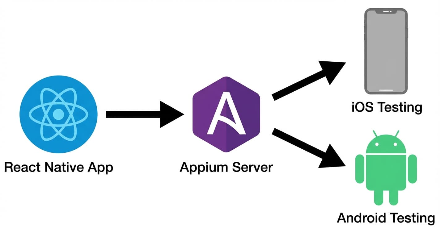 React Native and Appium mobile testing framework integration showing iOS and Android automated testing workflow