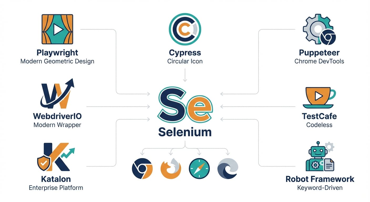 Selenium alternatives comparison showing top test automation frameworks and tools for web testing