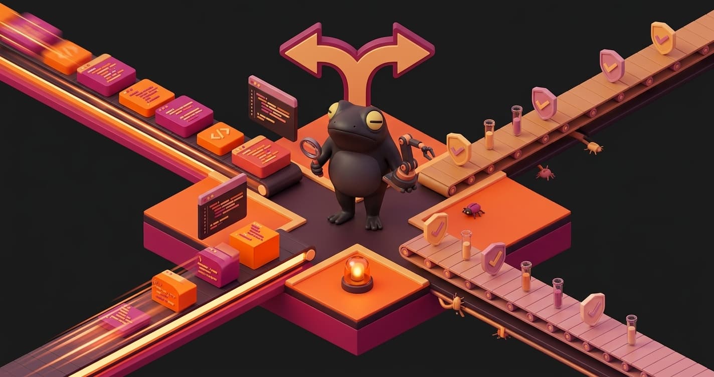 Shift-left testing paradox diagram showing how AI code generation disrupts traditional developer-driven test feedback loops in modern software development