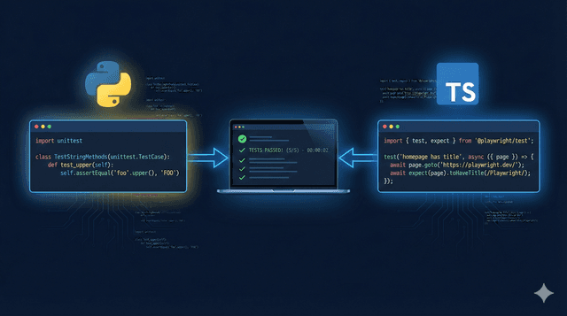 Test automation setup guide showing Python and JavaScript Playwright implementation