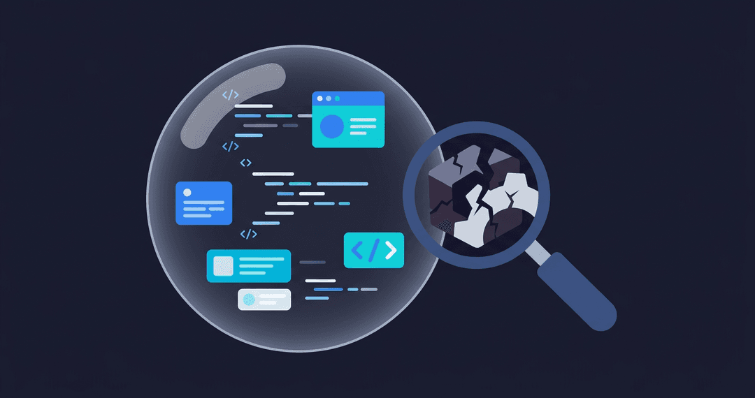 Vibe coding bubble illustration showing untested AI-generated software