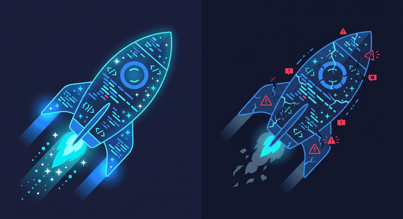Vibe coding at startups - a decision framework showing when AI-generated code works and when it creates technical debt