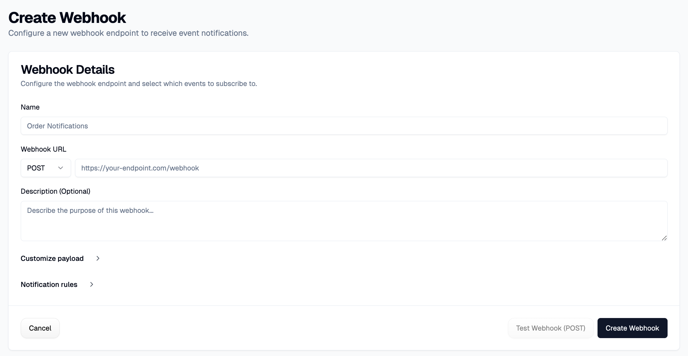 Webhook builder from Autonoma
