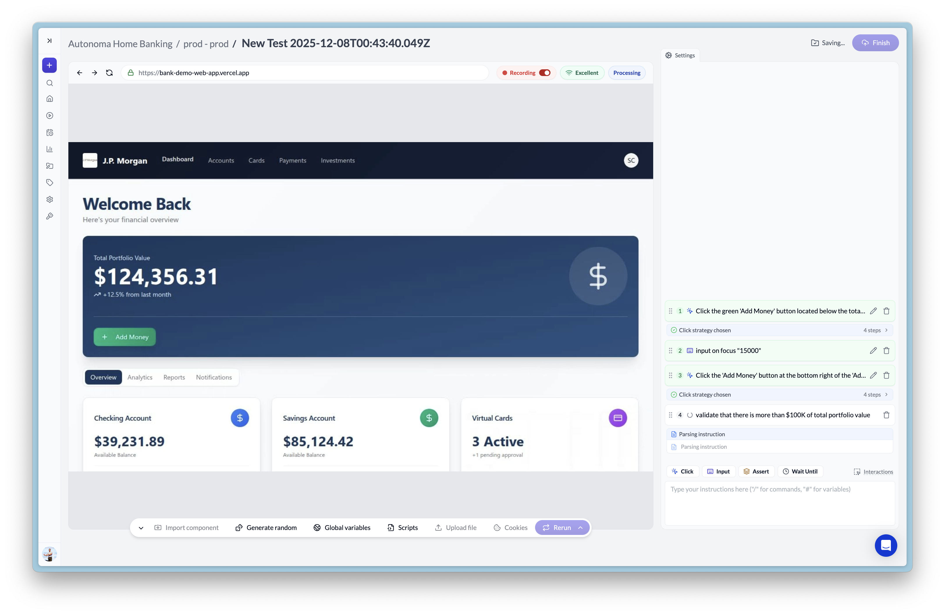 How Autonoma works: 4 steps showing Record, Describe, Run, and Self-Heal