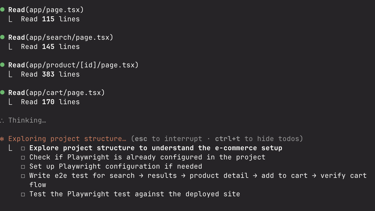 Claude created a todo list for the test