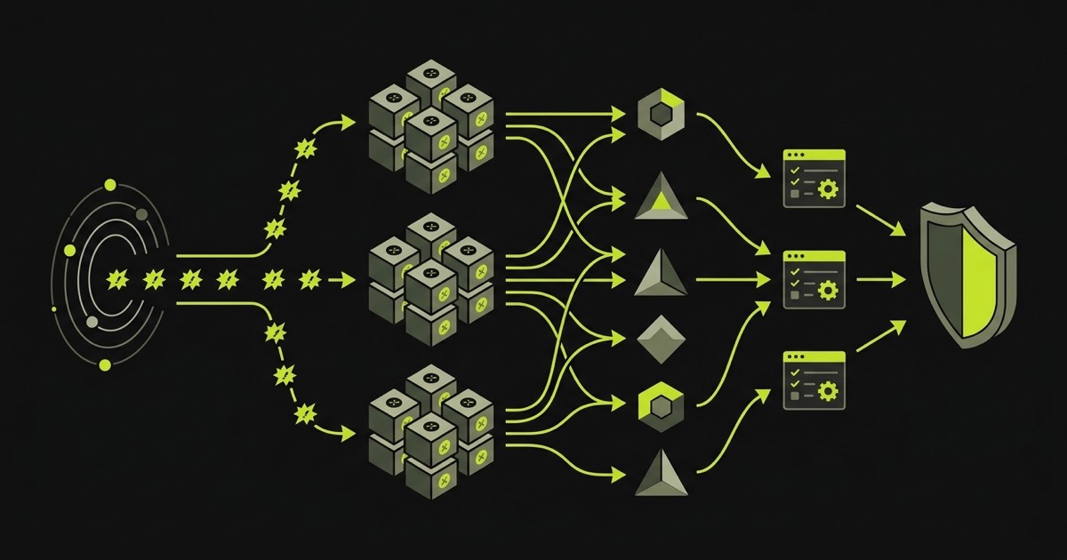 Diagram showing production errors grouped into prioritized edge case tests before the pull request gate