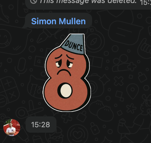 Screenshot of internal chat with someone saying “layer 8 issue”