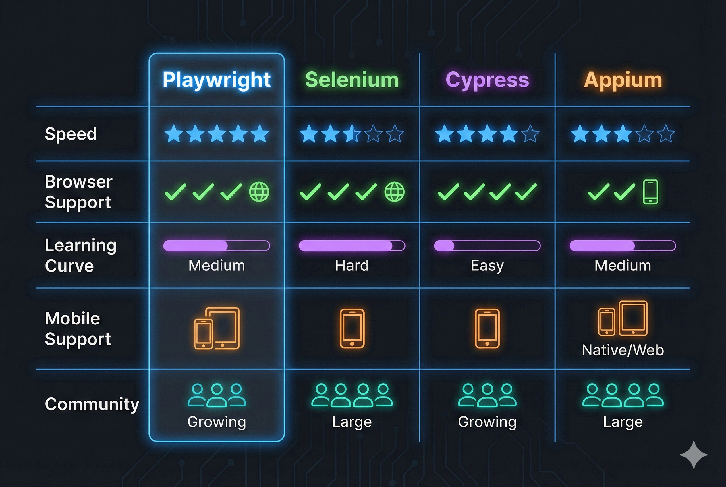 Playwright, Selenium, Appium and Cypress